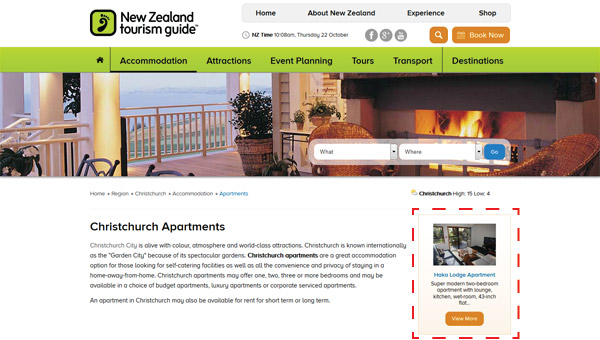 Map Category Listing Example, Advertising Opportunities with New Zealand Tourism Guide