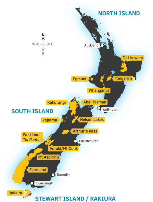 National Park locations in New Zealand National Parks in New Zealand