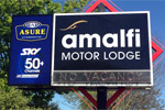 View more images of ASURE AMALFI MOTOR LODGE - Christchurch The sign outside Asure Amalfi Motor Lodge
