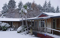 Plateau Lodge in snow, Ruapehu, National Park