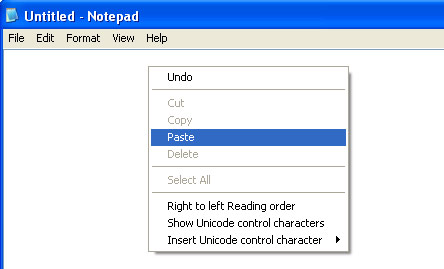 Paste your code into your notepad file