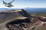 Helicopter over a volcano